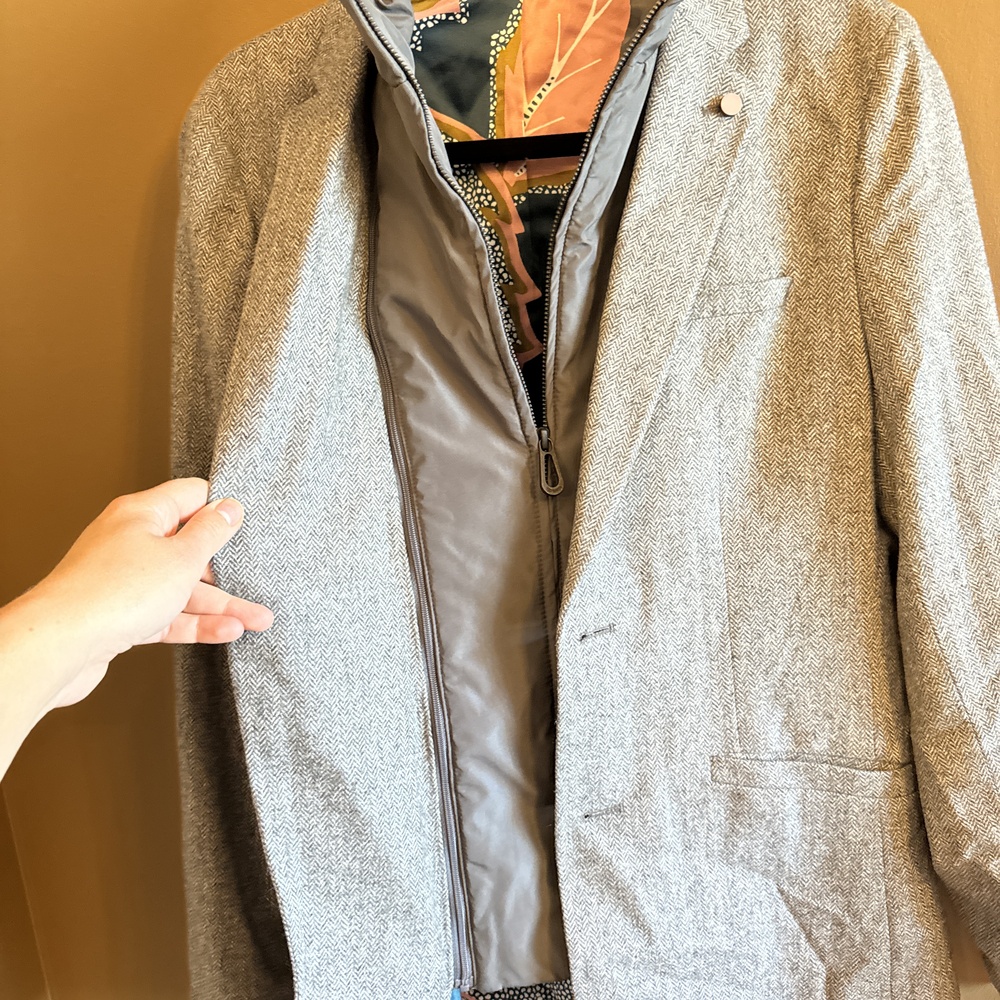 Ted Baker Gray Herringbone Notched Lapel Blazer Jacket Size 2 - Picture 7 of 9